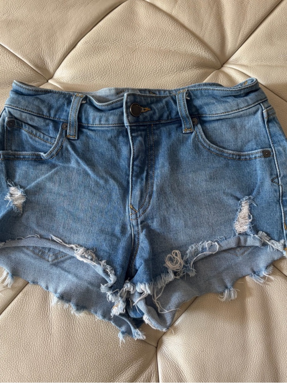 Volcom Distressed Light Blue Denim Cutoff Shorts